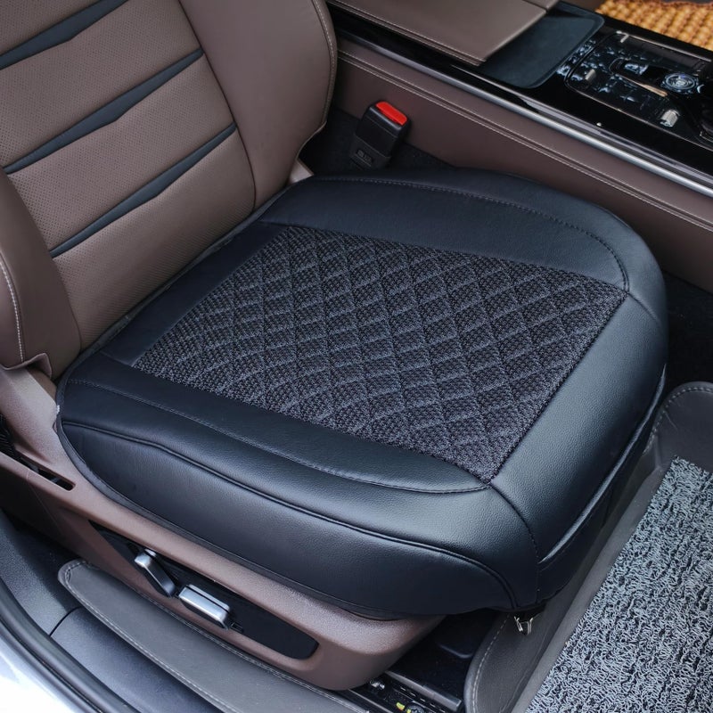 Suninbox Leather Bottom Car Seat Covers,Front Seat Only Black Ice Silk Car Seat Cushion Pad Mat,Ventilated Breathable,Car Seat Protector for Leather Seats (1 Pack Black) - Image 1